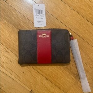NWT Coach Brown and Red Zip Pouch WRISTLET